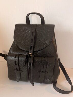 Auth FURLA Women's Backpack, Lightweight with Soft Pebbled Black Leather-Medium